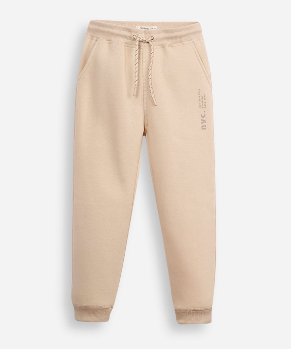 calça jogger infantil de moletom nyc bege