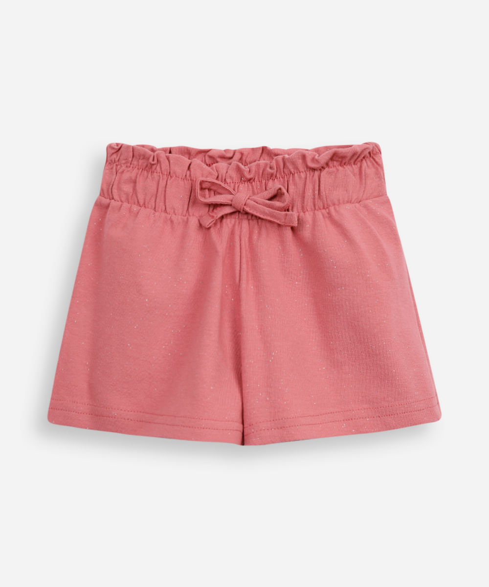 short clochard infantil com glitter rosa