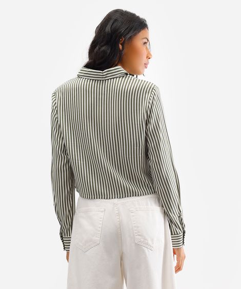 camisa feminina de viscose manga longa listrada verde