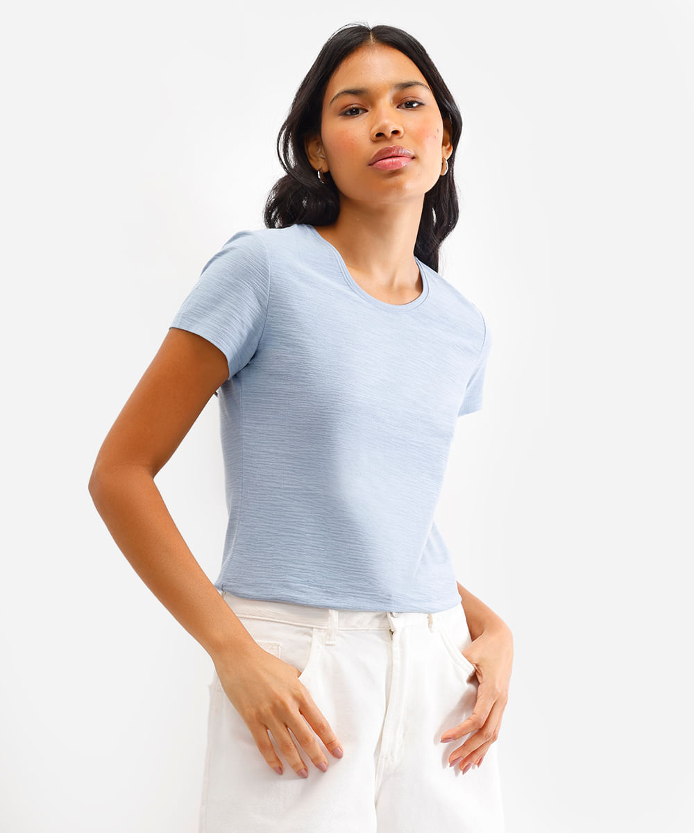 camiseta de flamê básica azul