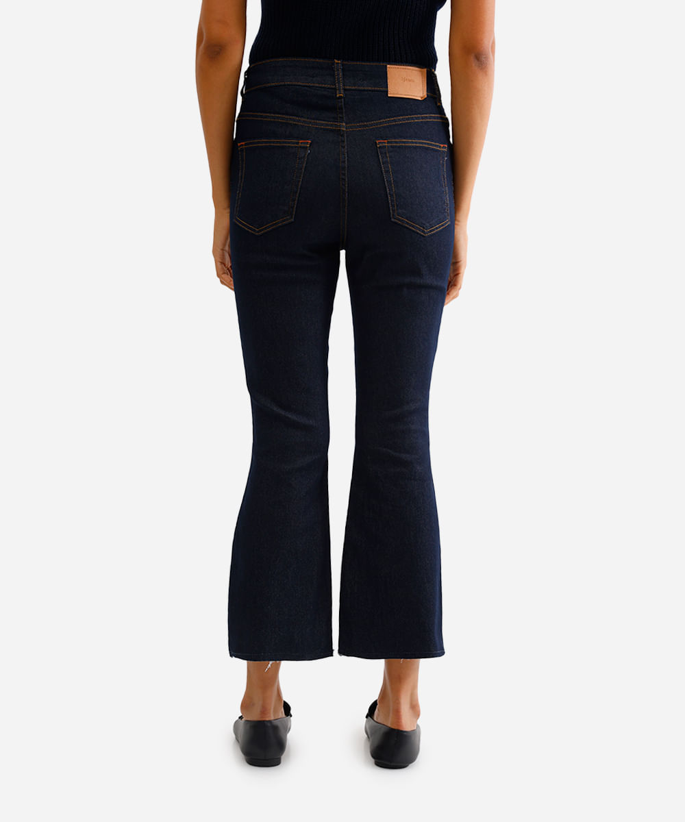 calça flare jeans cropped cintura alta azul