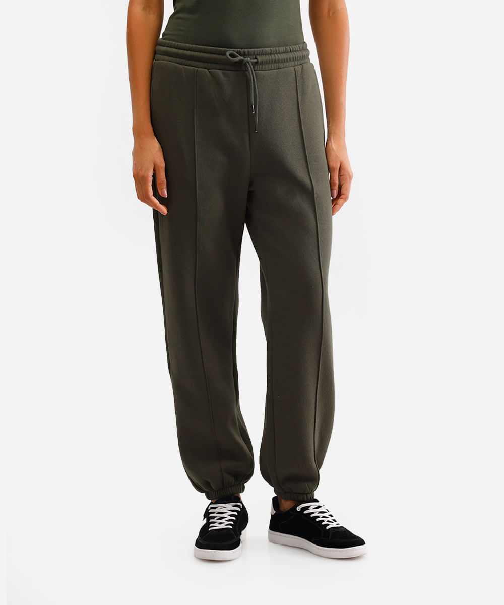 calça jogger feminina de moletom básica verde