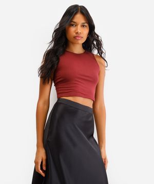 cropped de viscose alça média verde médio - vinho