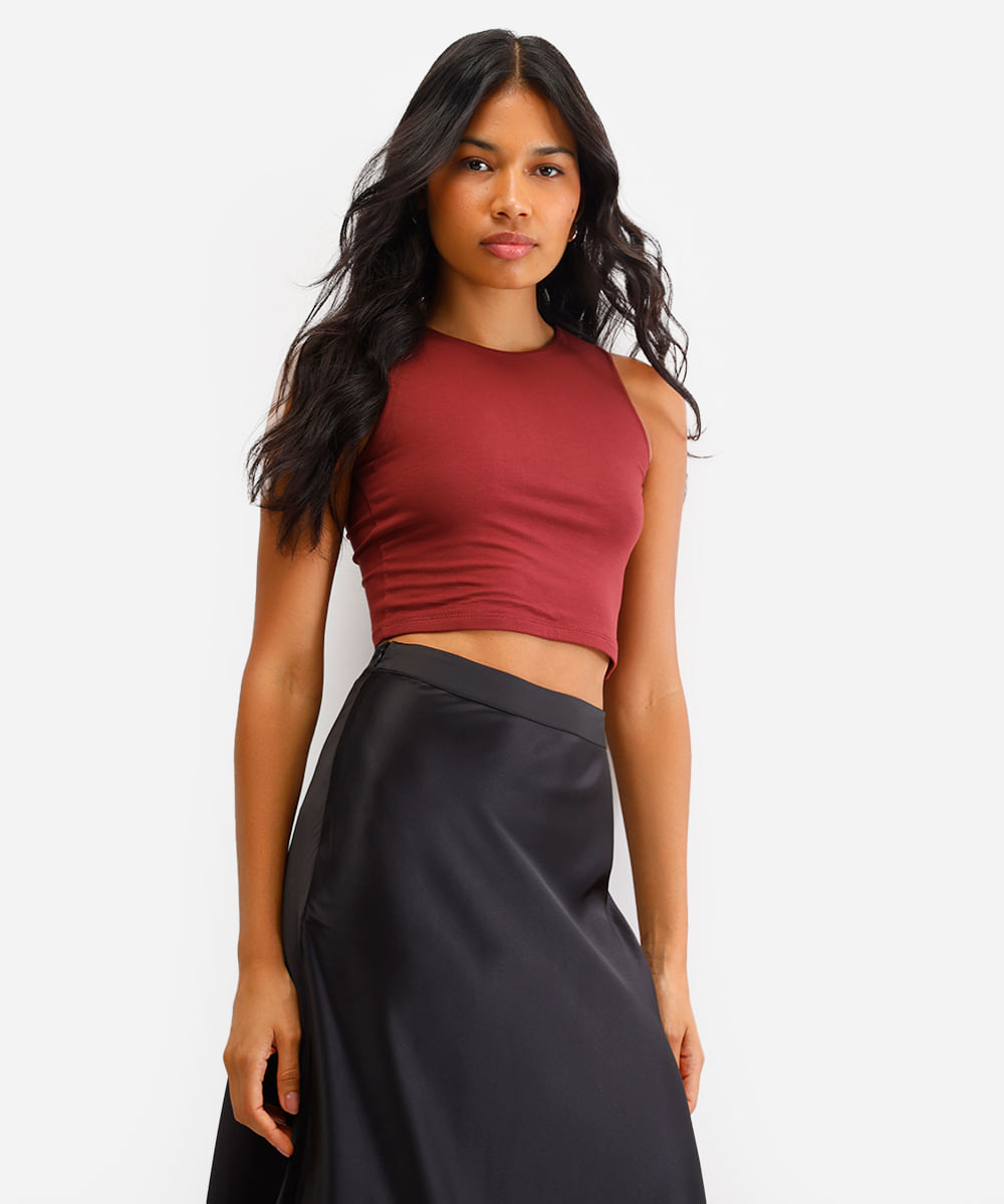 cropped de viscose alça média verde médio - vinho