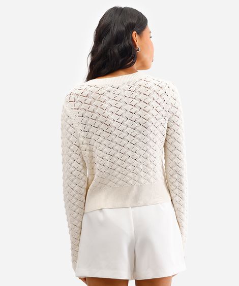 cardigan feminino de tricot com amarração bege