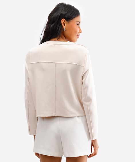 casaqueto feminino de suede com bolsos bege