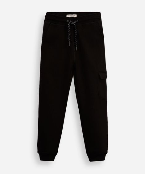calça jogger infantil de moletom com bolso cargo preta