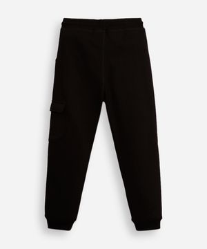 calça jogger infantil de moletom com bolso cargo preta