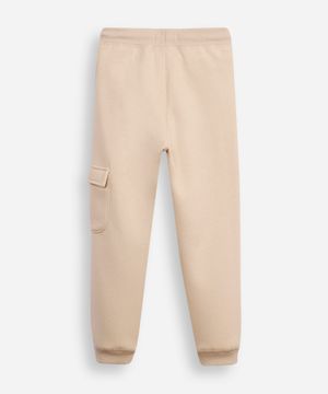 calça jogger infantil de moletom com bolso cargo bege