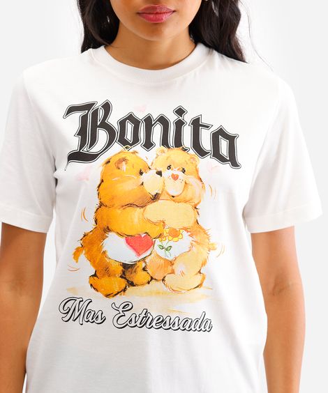 camiseta feminina de algodão ursinhos carinhosos off white