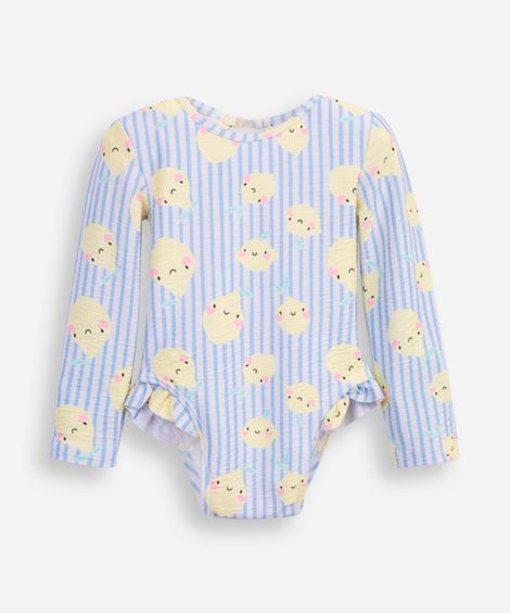 maiô infantil com babado limão off white