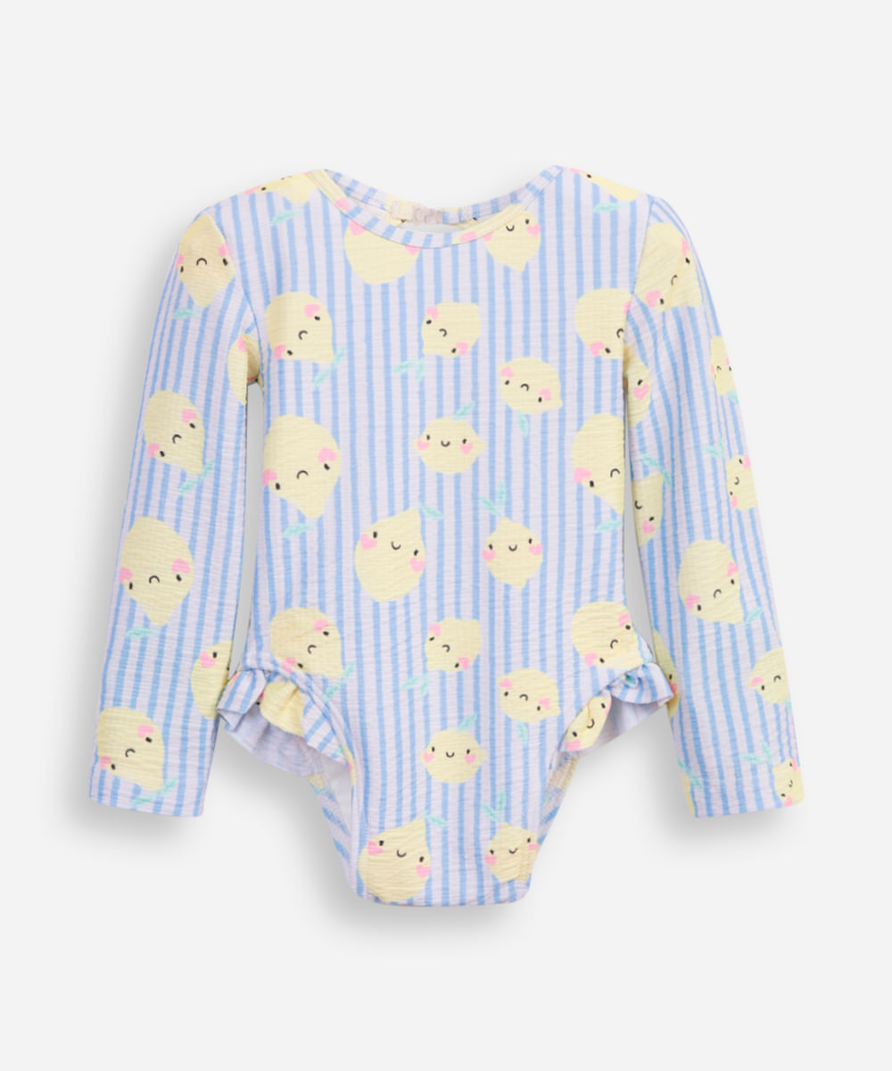 maiô infantil com babado limão off white