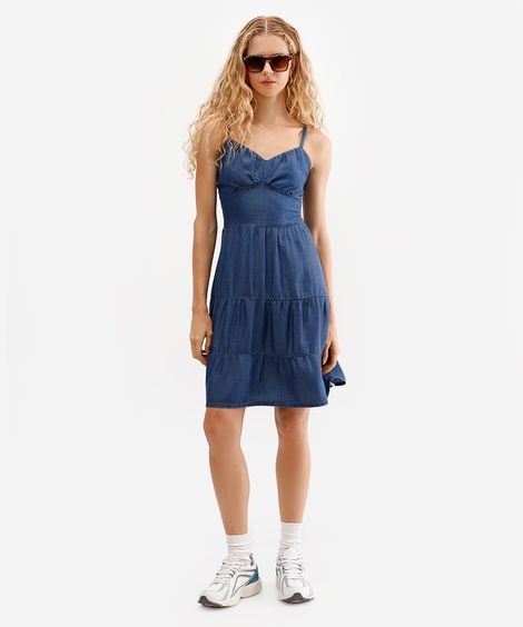 vestido curto feminino jeans com recortes azul