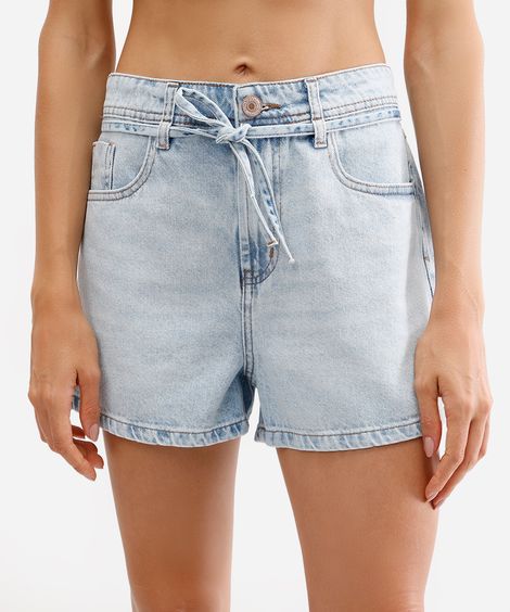 short feminino jeans cintura média azul