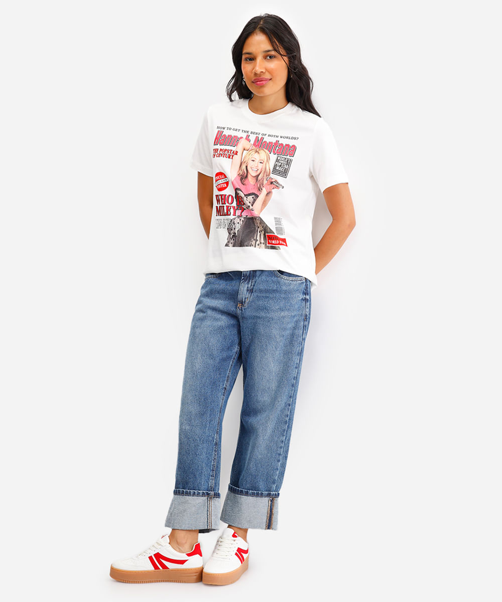camiseta feminina de algodão hannah montana off white