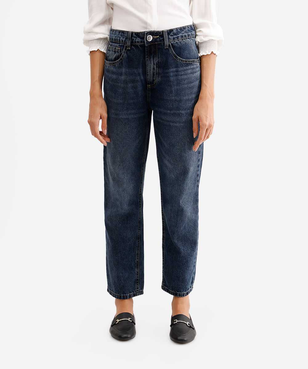 calça reta feminina jeans cintura alta azul