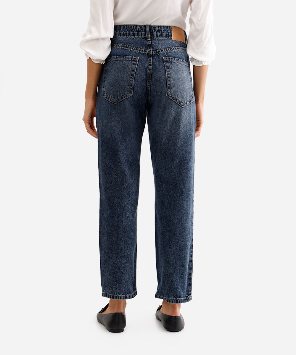 calça reta feminina jeans cintura alta azul