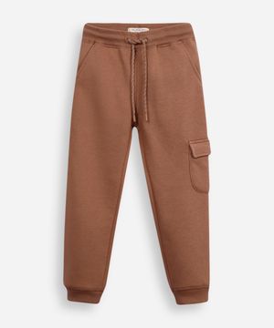 calça jogger infantil de moletom com bolso cargo marrom