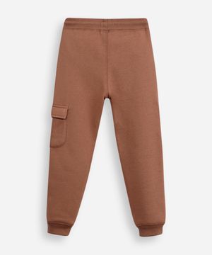 calça jogger infantil de moletom com bolso cargo marrom