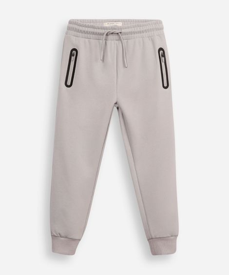 calça jogger infantil de moletom com bolsos cinza