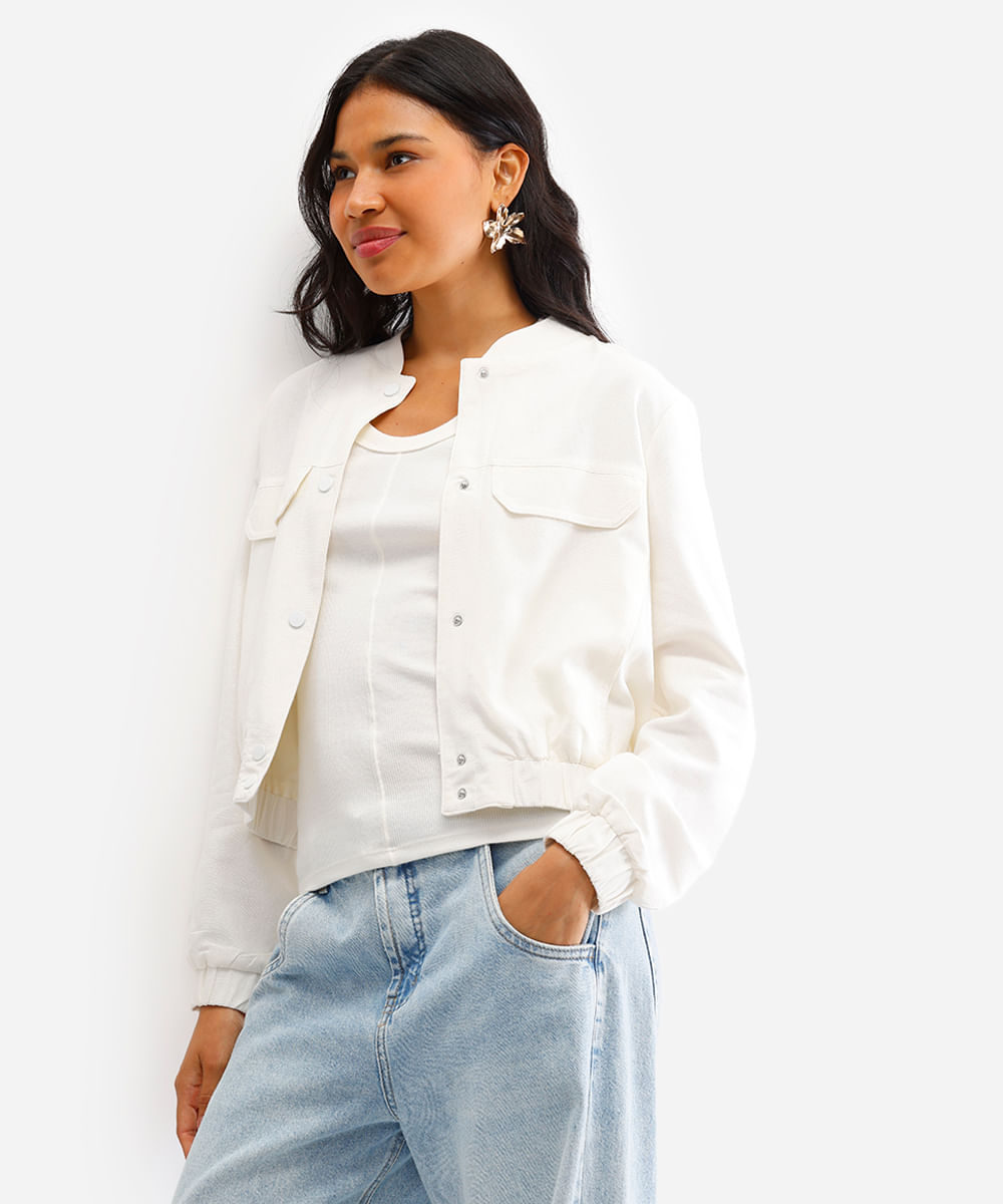 jaqueta bomber feminina com linho bege