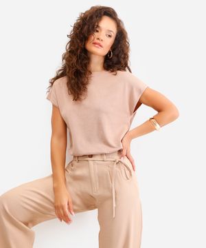 blusa muscle tee feminina de tricot bege