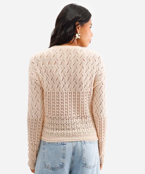 suéter feminino de tricot decote redondo bege