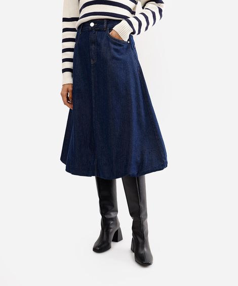 saia balonê feminina jeans cintura alta azul