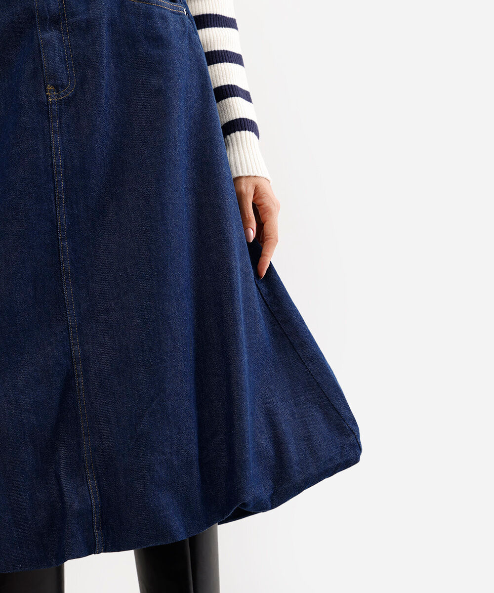 saia balonê feminina jeans cintura alta azul