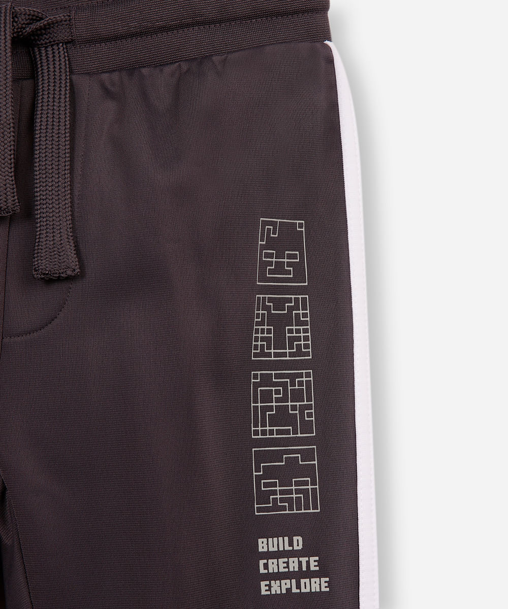 calça jogger infantil com listra minecraft cinza