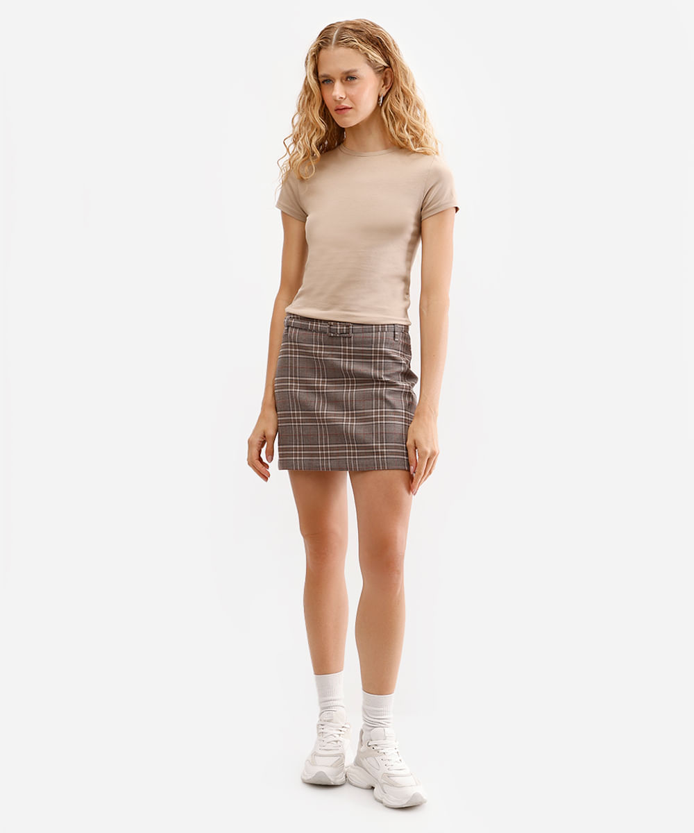 camiseta básica feminina de algodão manga curta bege