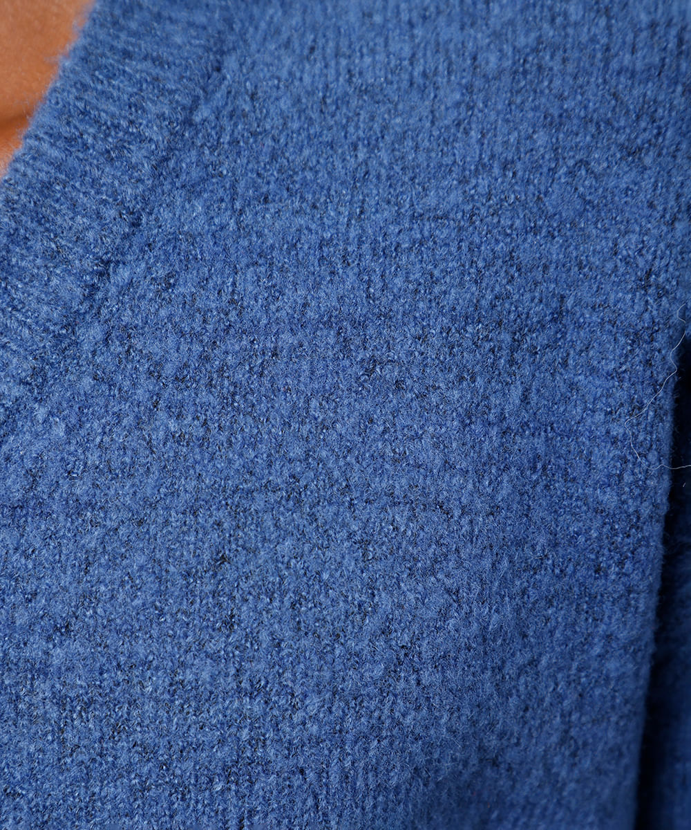 suéter feminino de tricot decote v mindset azul