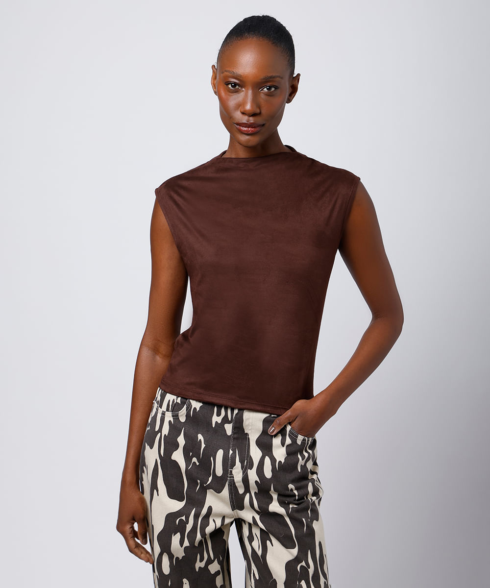 regata feminina de suede mindset marrom