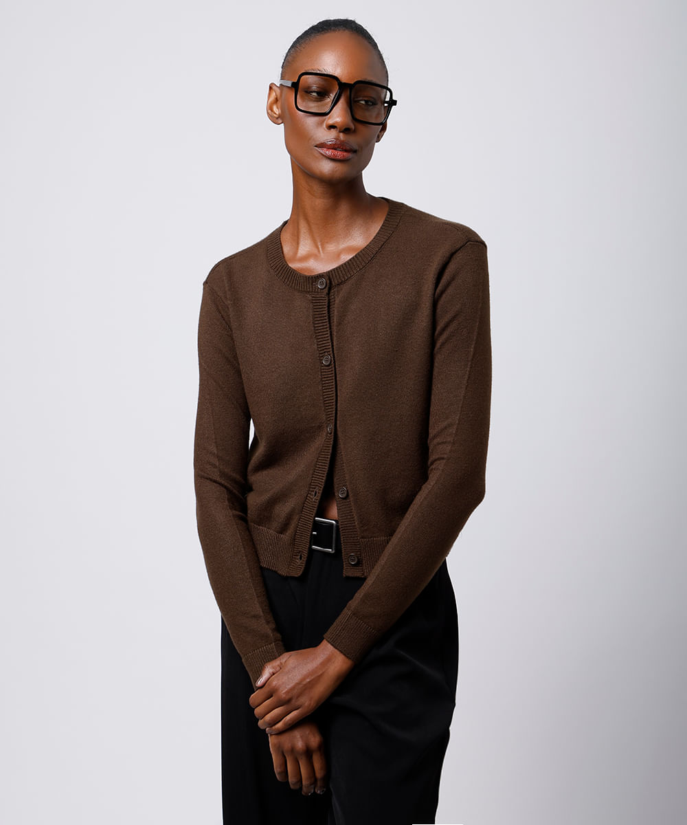 cardigan feminino de tricot mindset marrom