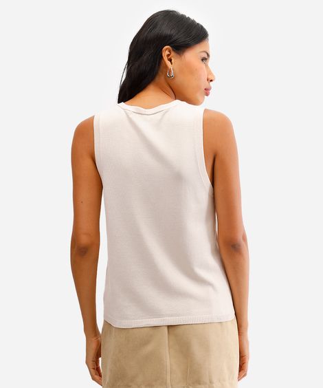 regata feminina de tricot decote v com botões bege