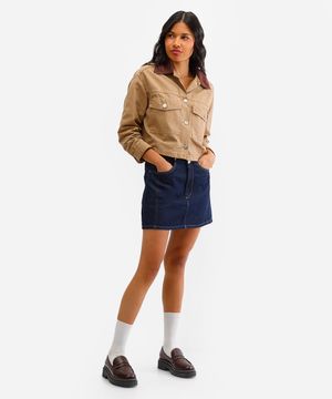 minissaia feminina jeans cintura alta azul