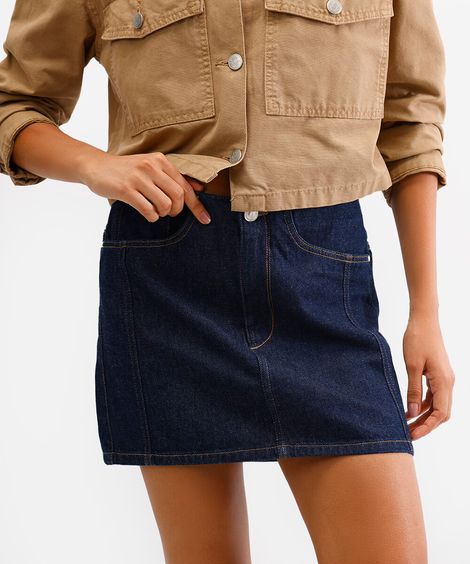 minissaia feminina jeans cintura alta azul