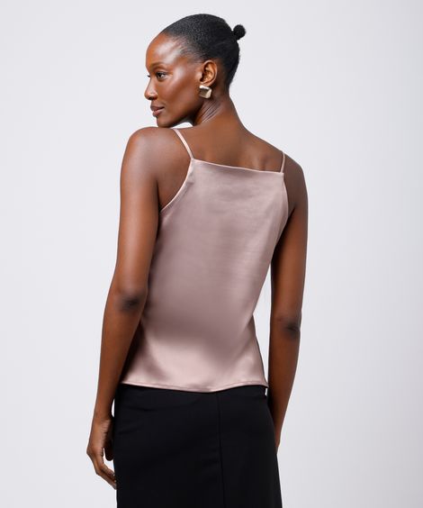 blusa feminina acetinada alça fina mindset marrom