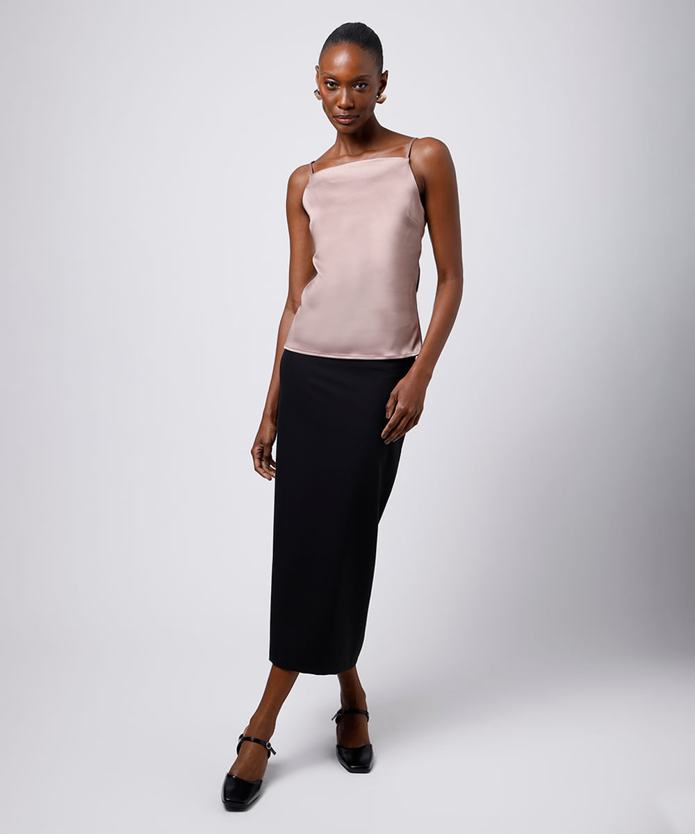 blusa feminina acetinada alça fina mindset marrom