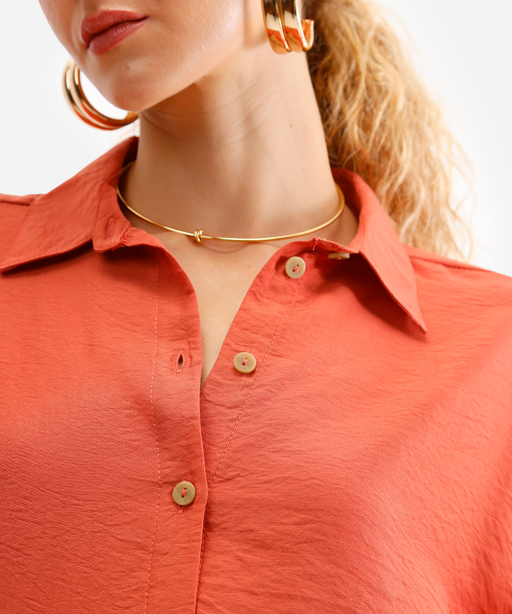 camisa feminina oversized manga longa texturizada laranja