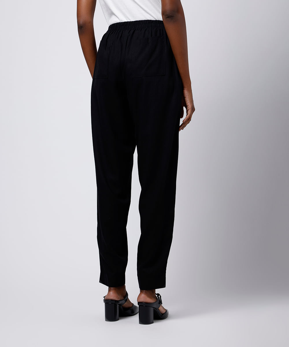 calça barrel feminina com linho mindset preta