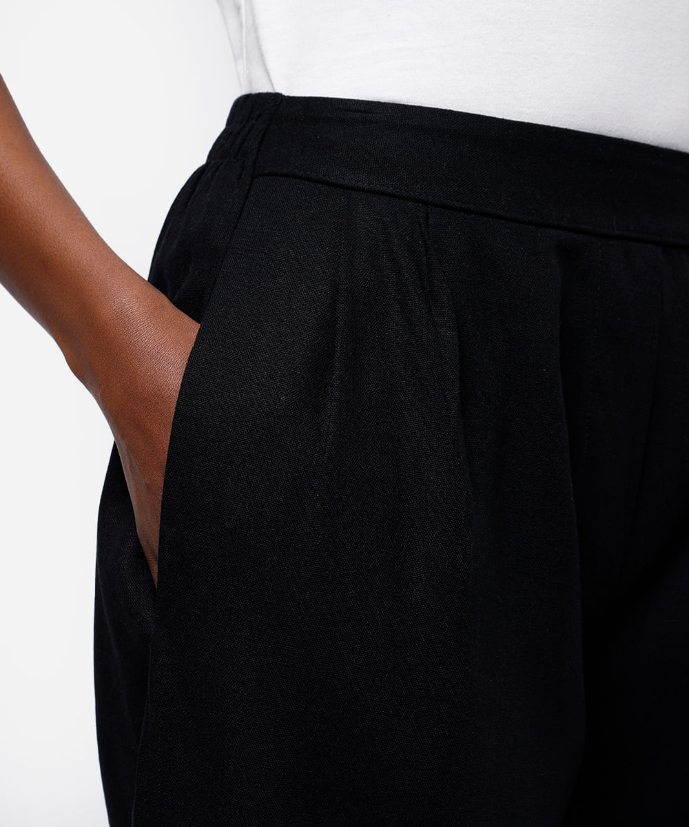 calça barrel feminina com linho mindset preta