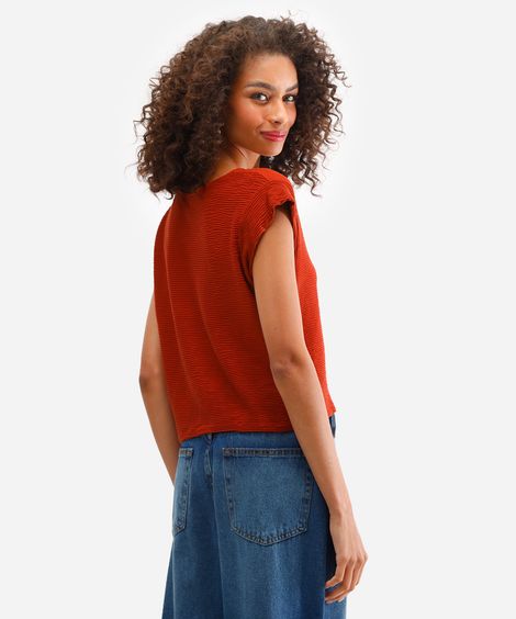 blusa texturizada decote v muscle tee marrom