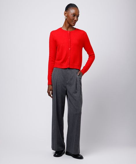 calça wide leg feminina de alfaiataria mindset cinza