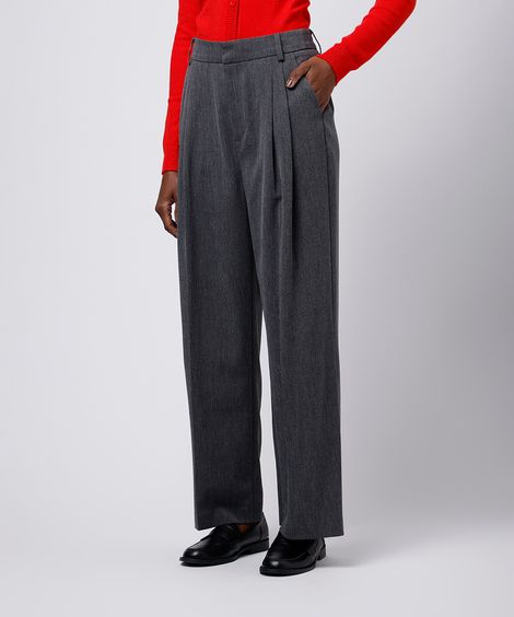 calça wide leg feminina de alfaiataria mindset cinza