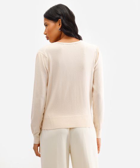 cardigan transpassado feminino de tricot bege