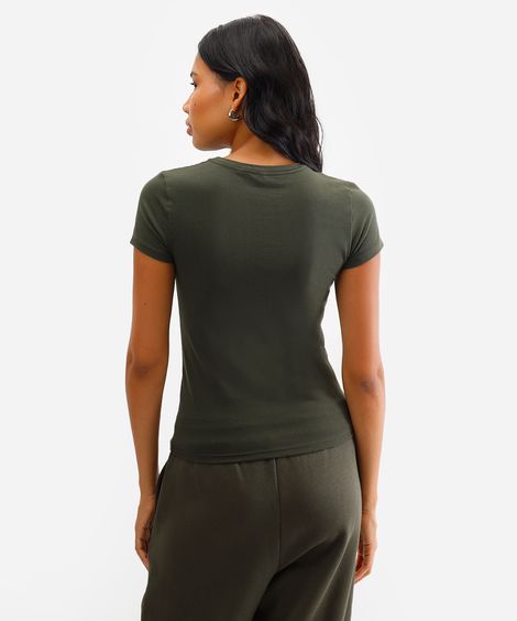 camiseta básica feminina de algodão manga curta verde