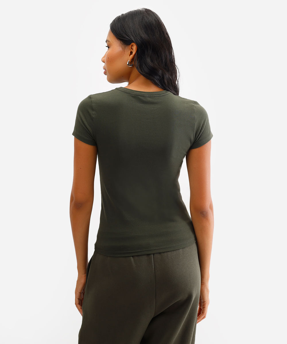 camiseta básica feminina de algodão manga curta verde