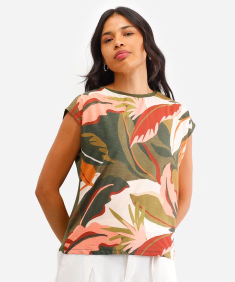 blusa feminina com viscose folhagens verde