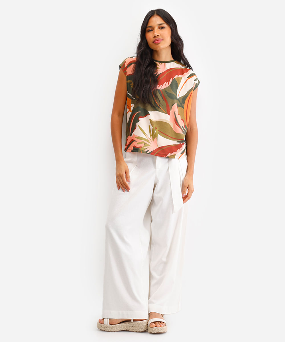blusa feminina com viscose folhagens verde